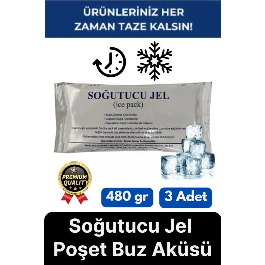 Premium Dayanıklı Güvenli Malzeme Yolculuk Seyahat Yiyecek Soğutucu Jel Poşet Buz Aküsü 480gr 3 Adet