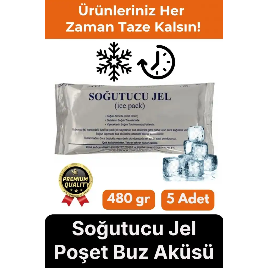 Premium Güvenli Dayanıklı Malzeme Yolculuk Seyahat Yiyecek Soğutucu Jel Poşet Buz Aküsü 480gr 5 Adet