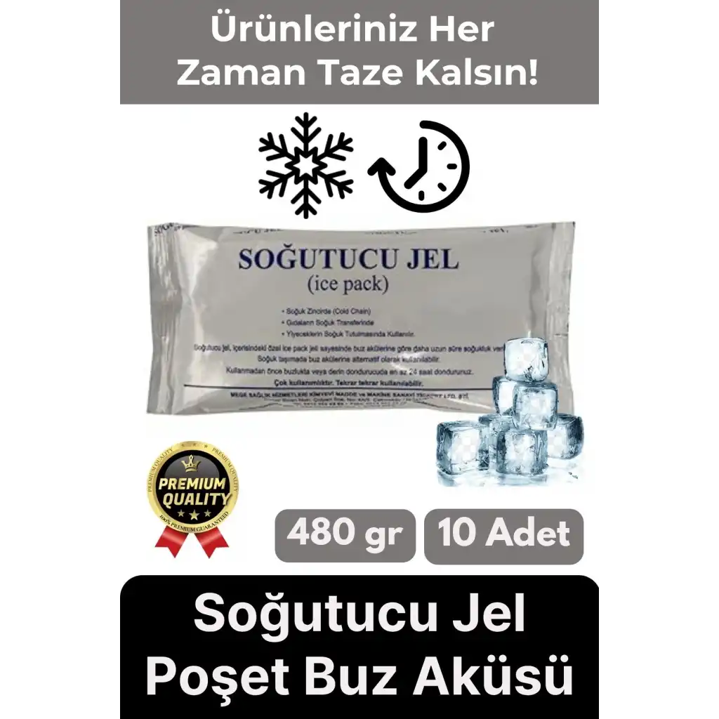 Premium Güvenli Dayanıklı Malzeme Seyahat Yolculuk Yiyecek Soğutucu Jel Poşet Buz Aküsü 480gr 10Adet