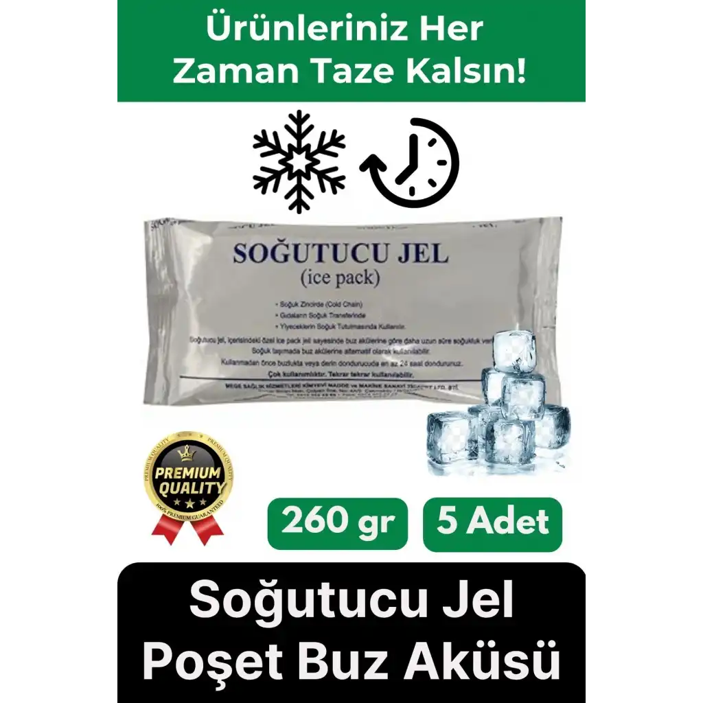 Premium Güvenli Malzeme Dayanıklı Yolculuk Seyahat Yiyecek Soğutucu Jel Poşet Buz Aküsü 260gr 5 Adet