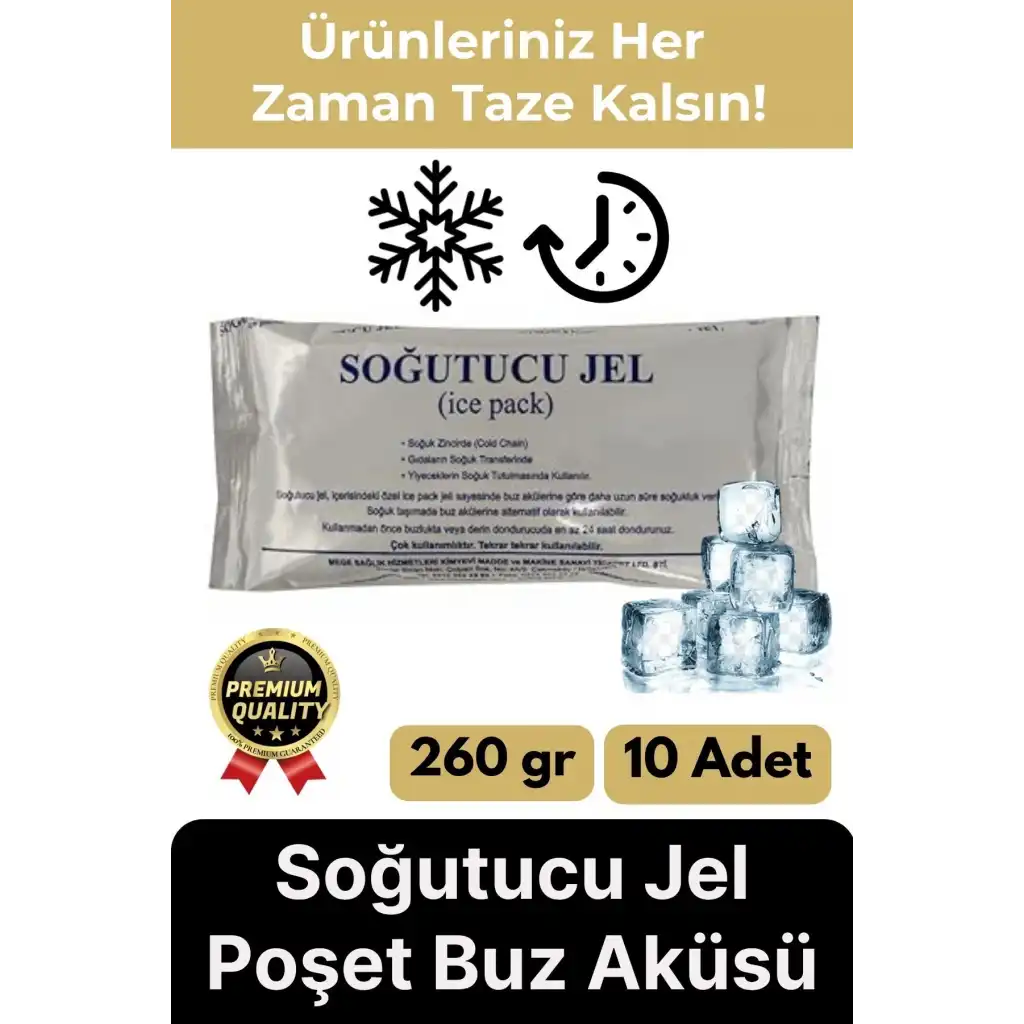 Premium Güvenli Malzeme Dayanıklı Seyahat Yolculuk Yiyecek Soğutucu Jel Poşet Buz Aküsü 260gr 10Adet