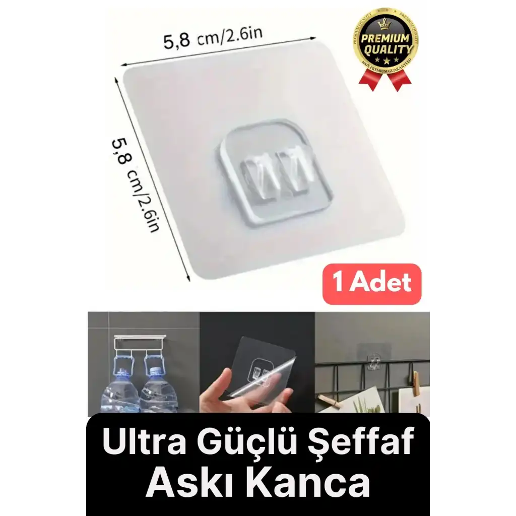 1 Adet Ultra Güçlü Şeffaf Suya Dayanıklı İz Bırakmaz Mutfak Banyo Raf Tablo Ayna Tutucu Askı Kanca