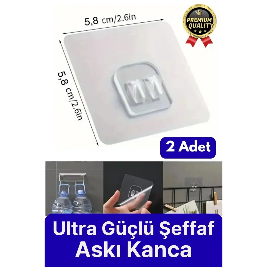 2 Adet Ultra Güçlü Suya Dayanıklı Şeffaf İz Bırakmaz Mutfak Banyo Raf Tablo Ayna Tutucu Askı Kanca