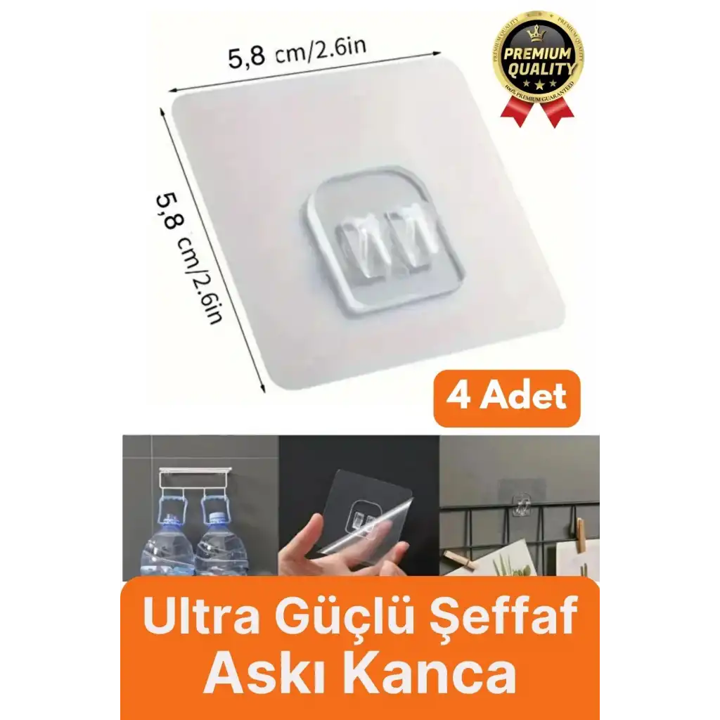 4 Adet Ultra Güçlü Suya Dayanıklı İz Bırakmaz Şeffaf Mutfak Banyo Tablo Raf Ayna Tutucu Askı Kanca