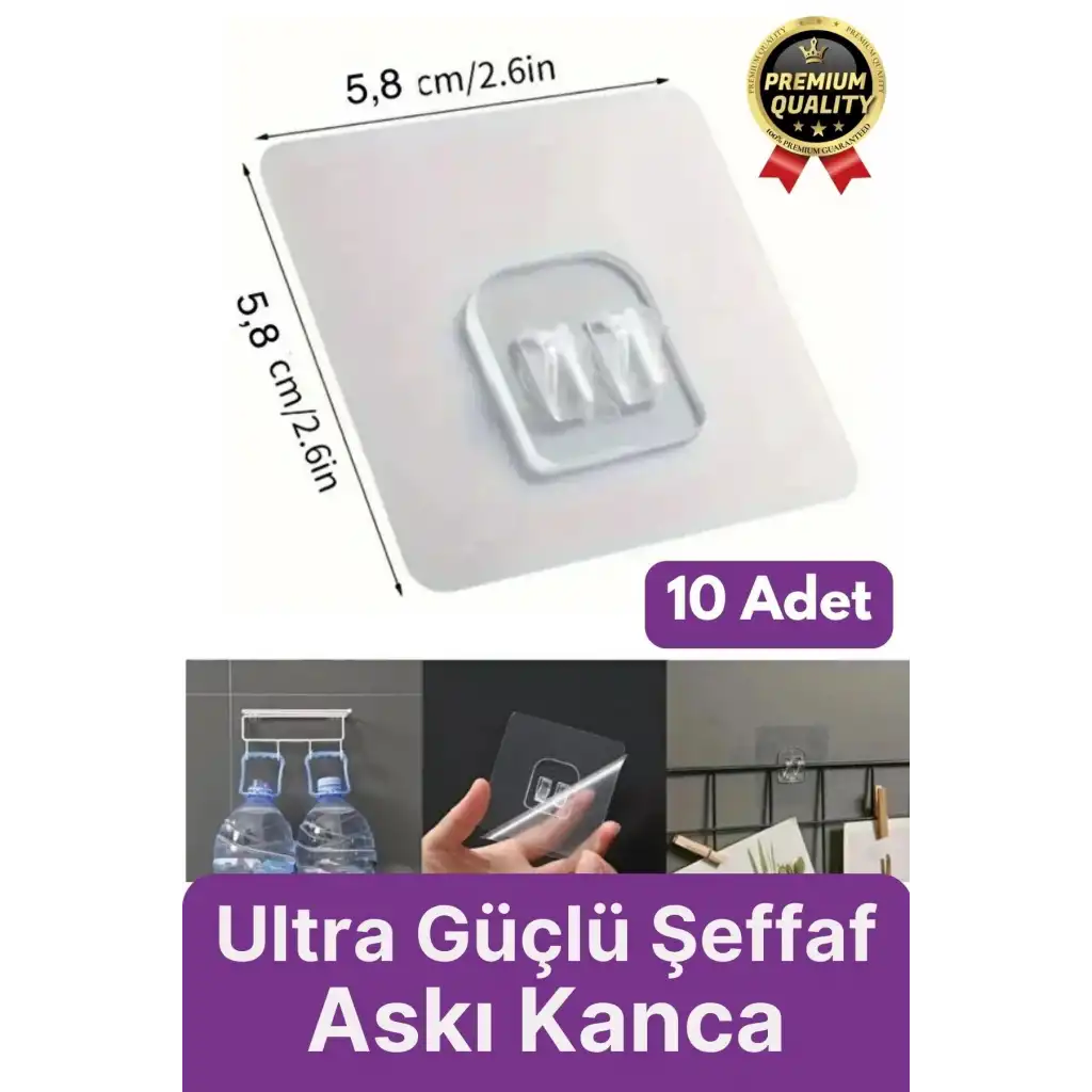 10 Adet Süper Güçlü İz Bırakmaz Suya Dayanıklı Şeffaf Banyo Mutfak Ayna Tablo Raf Tutucu Askı Kanca