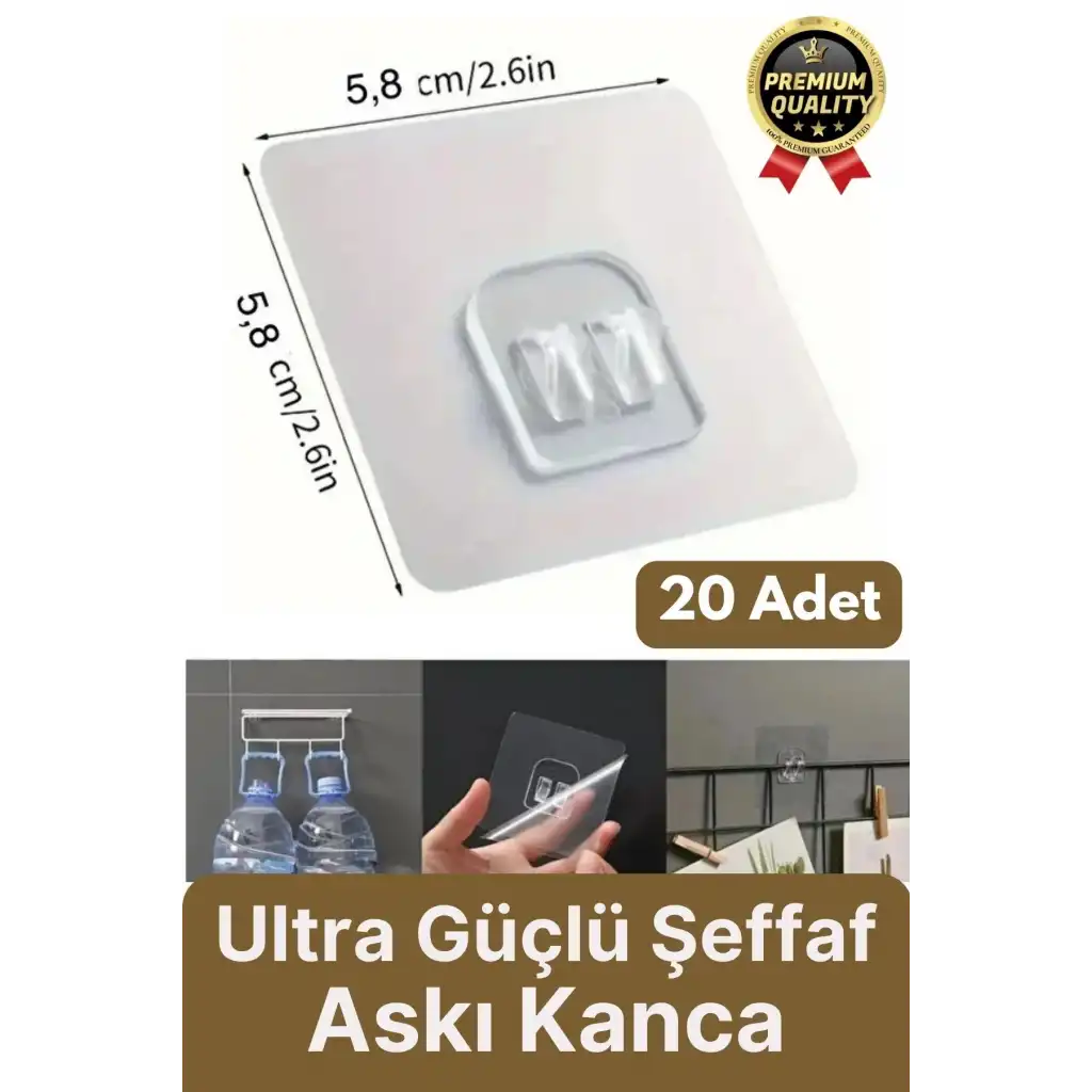 20 Adet Süper Güçlü Şeffaf İz Bırakmaz Suya Dayanıklı Banyo Duş Mutfak Tablo Raf Tutucu Askı Kanca