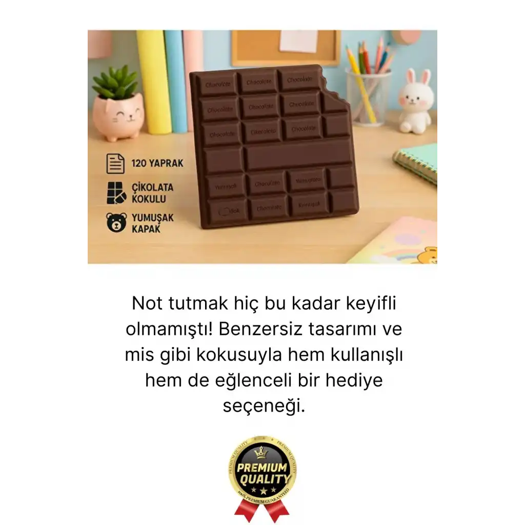 Özel Tasarım Eğlenceli Hediyelik Isırılmış Lezzet Gerçekçi Çikolata Görünümlü Kokulu Not Defteri
