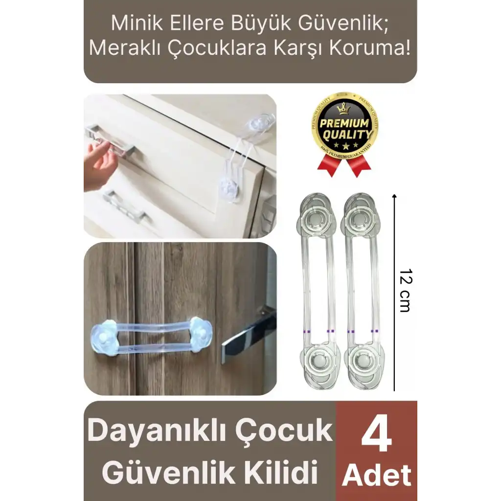 Çok Amaçlı Çekmece Dolap Kapağı Koruma Aparatı Ayarlanır Çocuk Bebek Güvenlik Kilidi 4 Adet 12 Cm