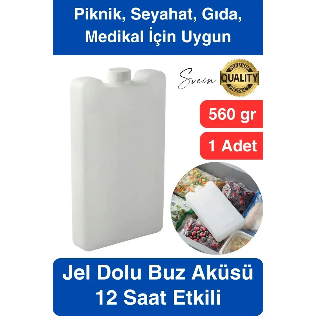 12 Saat Süreli 560 gr Jel Dolu Buz Aküsü Plastik Soğuk Zincir Gıda Yiyecek Uzun Süre Koruma 1 Adet