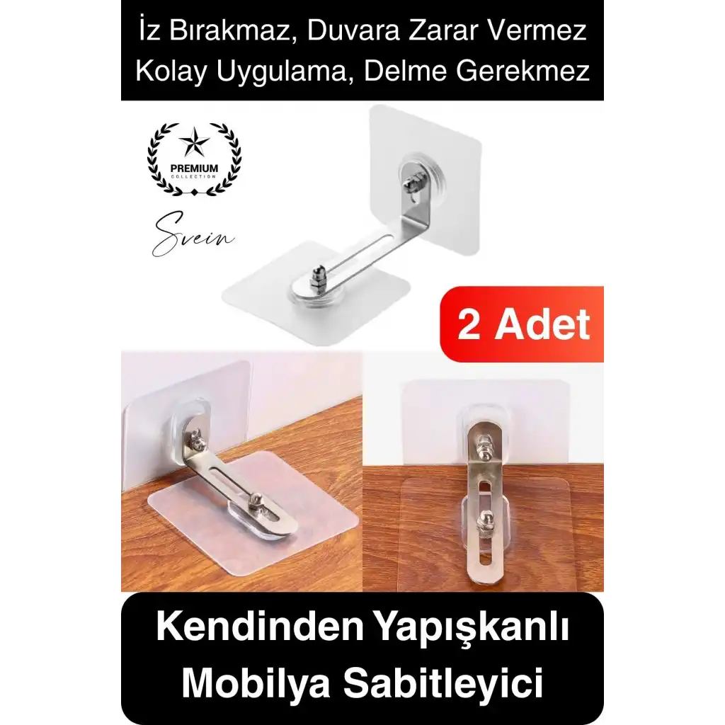 2 Adet Kendinden Yapışkanlı Mobilya Sabitleme Seti Delme Gerekmez Dolap Raf Tutucu Deprem Güvenliği