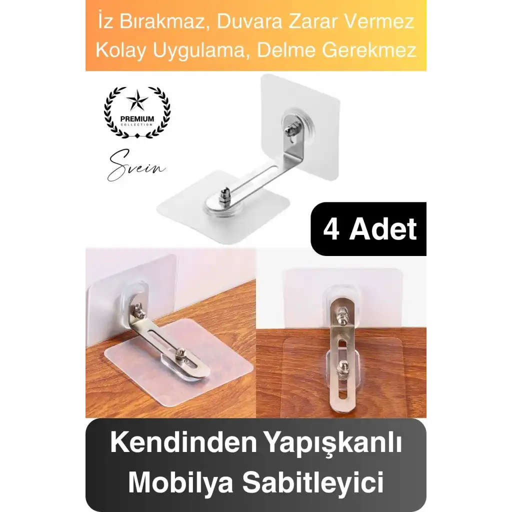4 Adet Kendinden Yapışkanlı Mobilya Sabitleme Seti Delme Gerekmez Dolap Raf Tutucu Deprem Güvenliği
