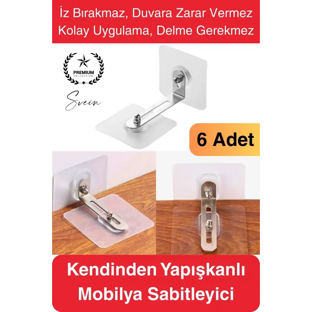 6 Adet Kendinden Yapışkanlı Mobilya Sabitleme Seti Delme Gerekmez Dolap Raf Tutucu Deprem Güvenliği