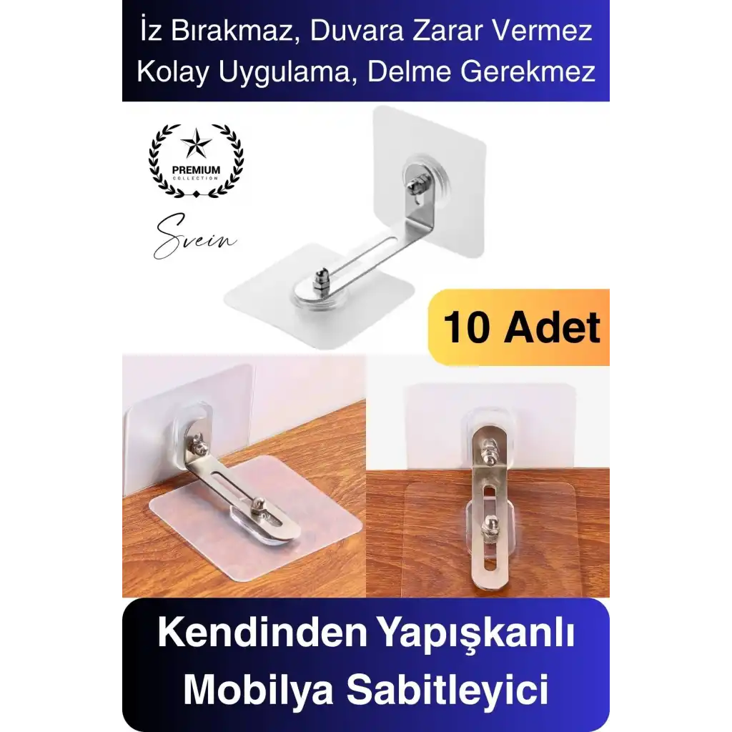 10 Adet Kendinden Yapışkanlı Mobilya Sabitleme Seti Delme Gerekmez Dolap Raf Tutucu Deprem Güvenliği