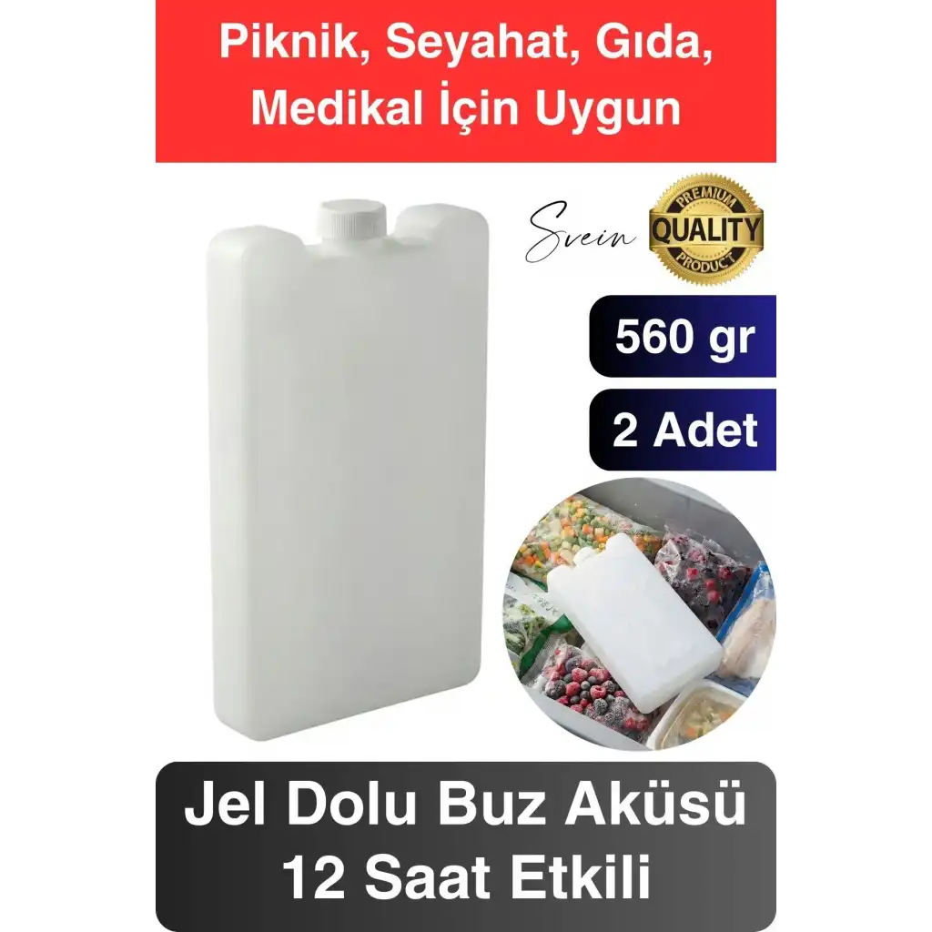 12 Saat Süreli 560 gr Jel Dolu Buz Aküsü Plastik Soğuk Zincir Gıda Yiyecek Uzun Süre Koruma 2 Adet