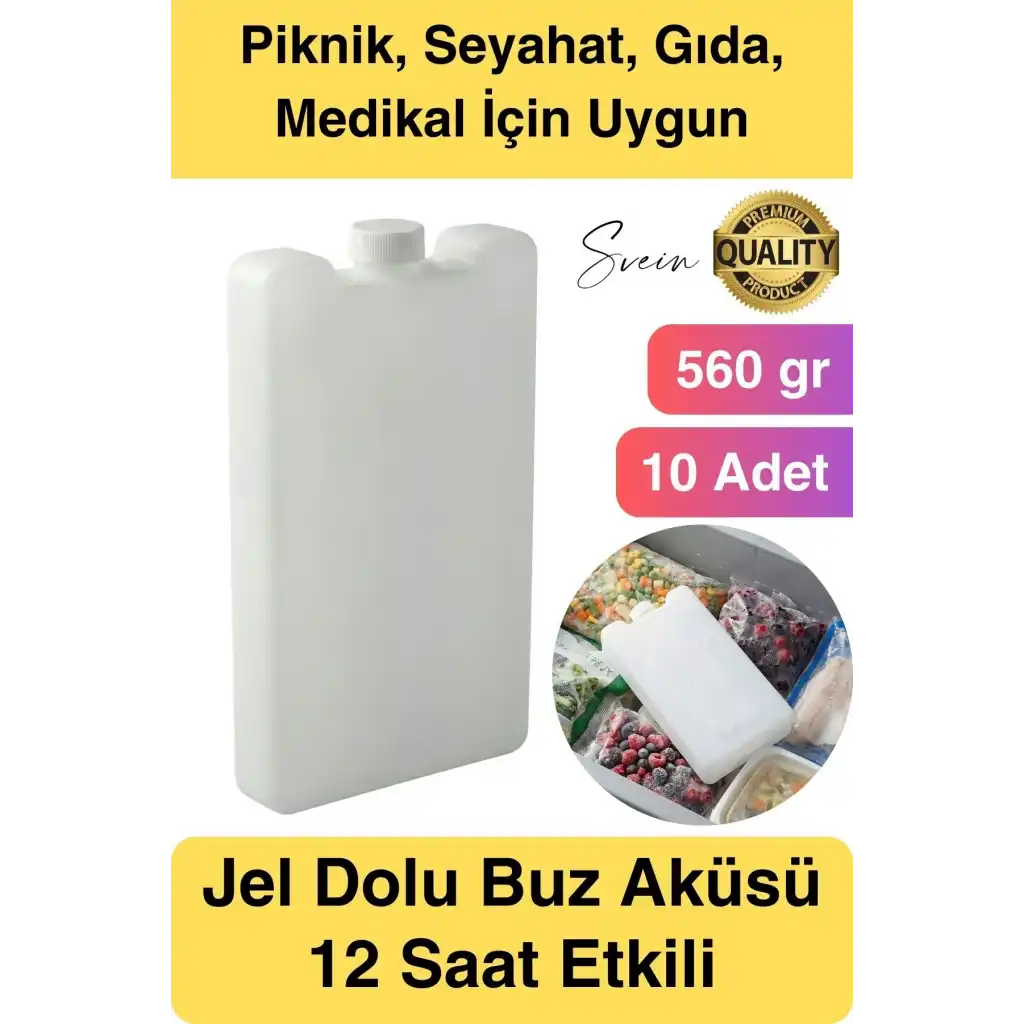 12 Saat Süreli 560 gr Jel Dolu Buz Aküsü Plastik Soğuk Zincir Gıda Yiyecek Uzun Süre Koruma 10 Adet