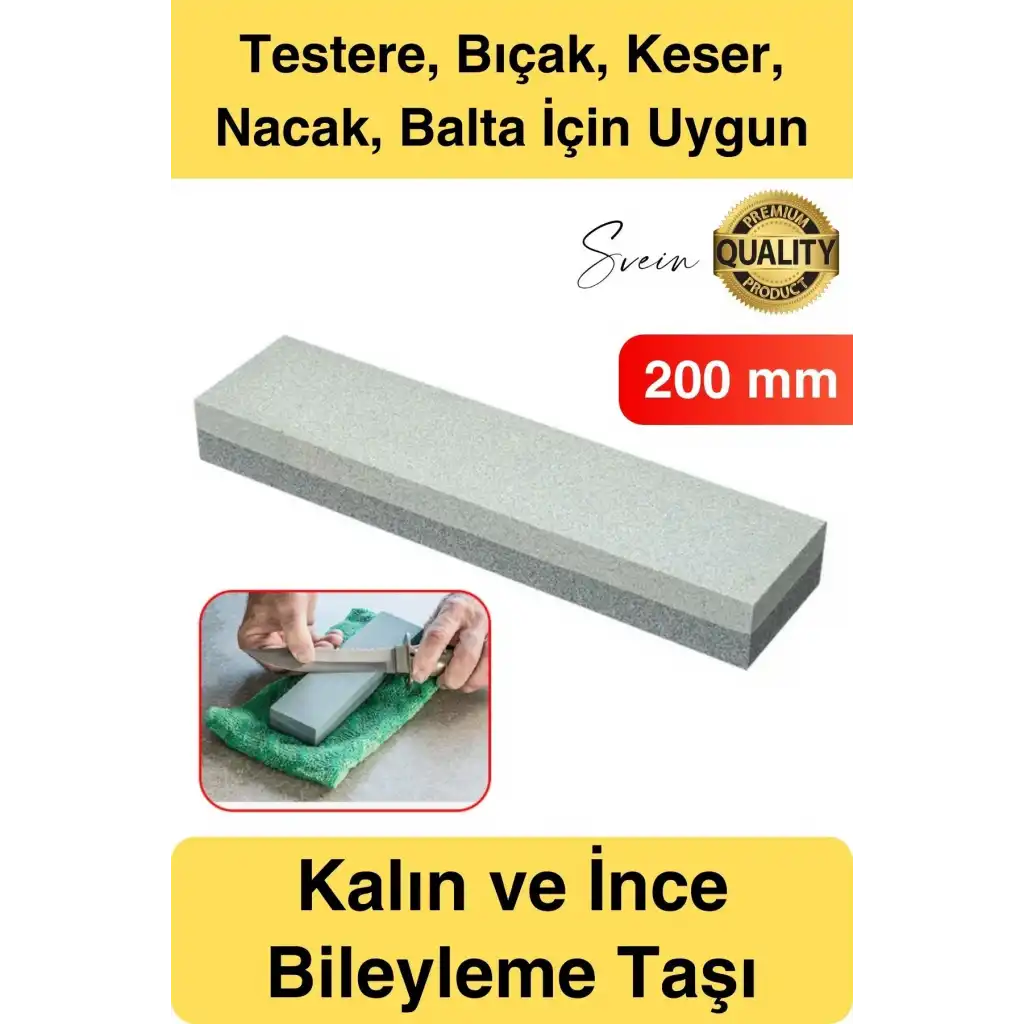 Premium Bıçak Bileme Taşı Çift Taraflı 200 mm Kaba ve İnce Dikdörtgen Biley Testere Nacak Satır