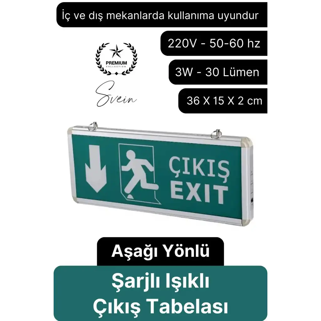 Işıklı Aşağı Çift Yönlü Acil Çıkış Exit Tabelası Şarjlı Yönlendirme Parlayan Armatür Uyarı Levhası