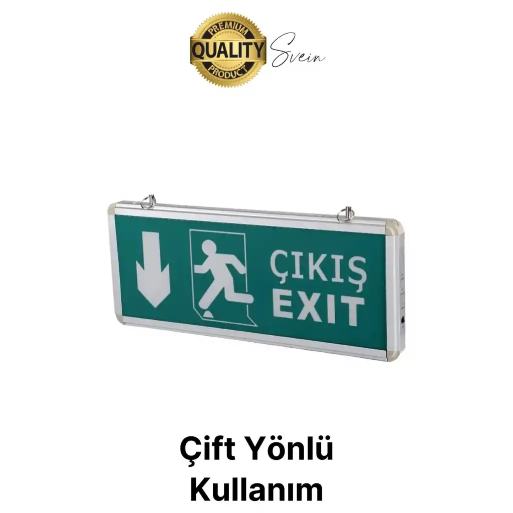 Işıklı Aşağı Çift Yönlü Acil Çıkış Exit Tabelası Şarjlı Yönlendirme Parlayan Armatür Uyarı Levhası