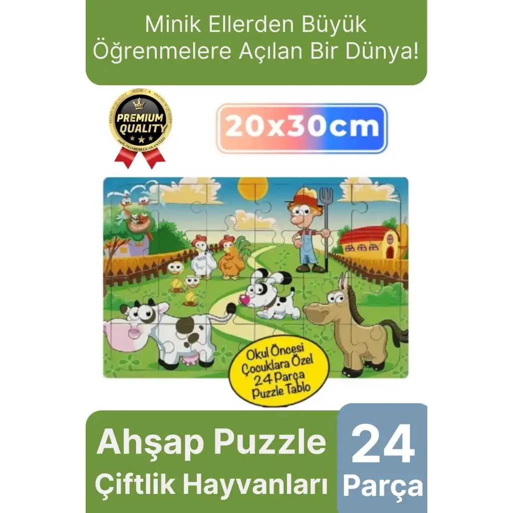 Premium Eğlenceli Eğitici Öğretici Geliştiren Oyun Deneyimi Ahşap Puzzle Çiftlik Hayvanları 24 Parça