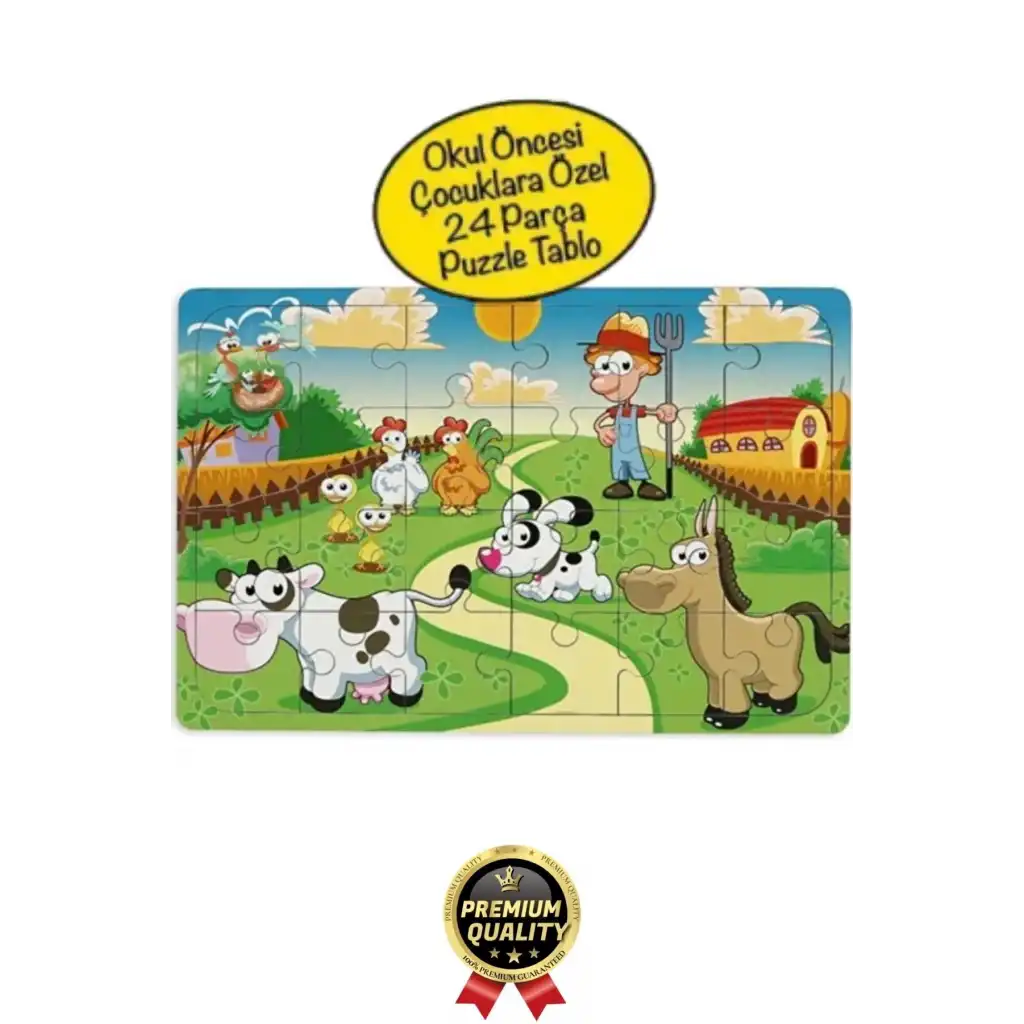 Premium Eğlenceli Eğitici Öğretici Geliştiren Oyun Deneyimi Ahşap Puzzle Çiftlik Hayvanları 24 Parça