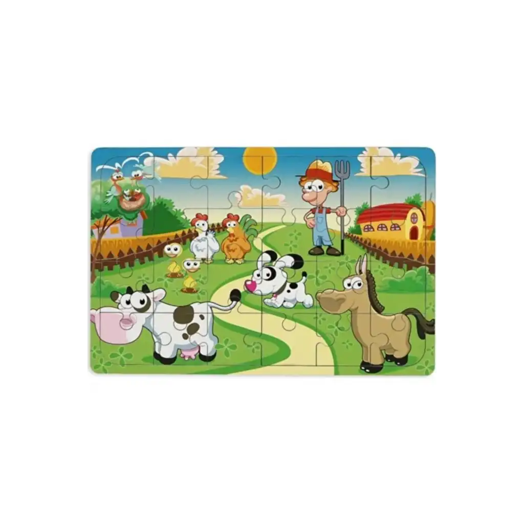 Premium Eğlenceli Eğitici Öğretici Geliştiren Oyun Deneyimi Ahşap Puzzle Çiftlik Hayvanları 24 Parça