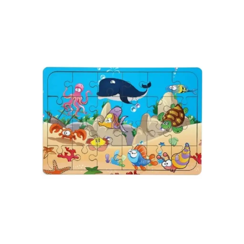 Premium Eğitici Eğlenceli Öğretici Geliştiren Oyun Deneyimi Ahşap Puzzle Denizaltı Balıklar 24 Parça