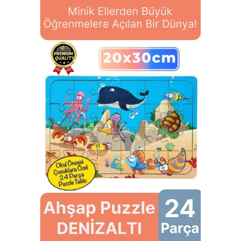 Premium Eğitici Eğlenceli Öğretici Geliştiren Oyun Deneyimi Ahşap Puzzle Denizaltı Balıklar 24 Parça
