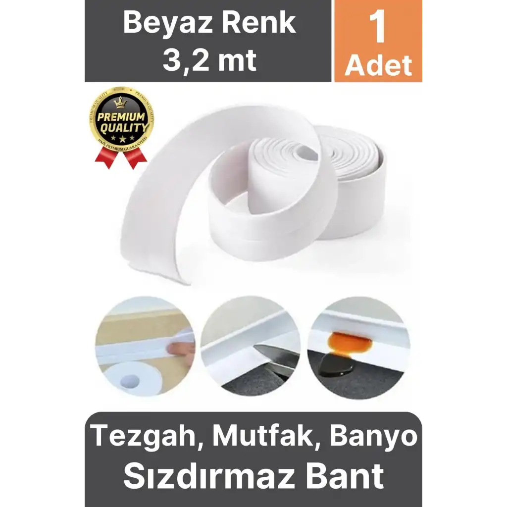 Güçlü Beyaz Ocak Tezgah Kenarı Mutfak Banyo Sızdırmaz Bant Su Geçirmez Küfe Dayanıklı 3,2 mt 1 Adet