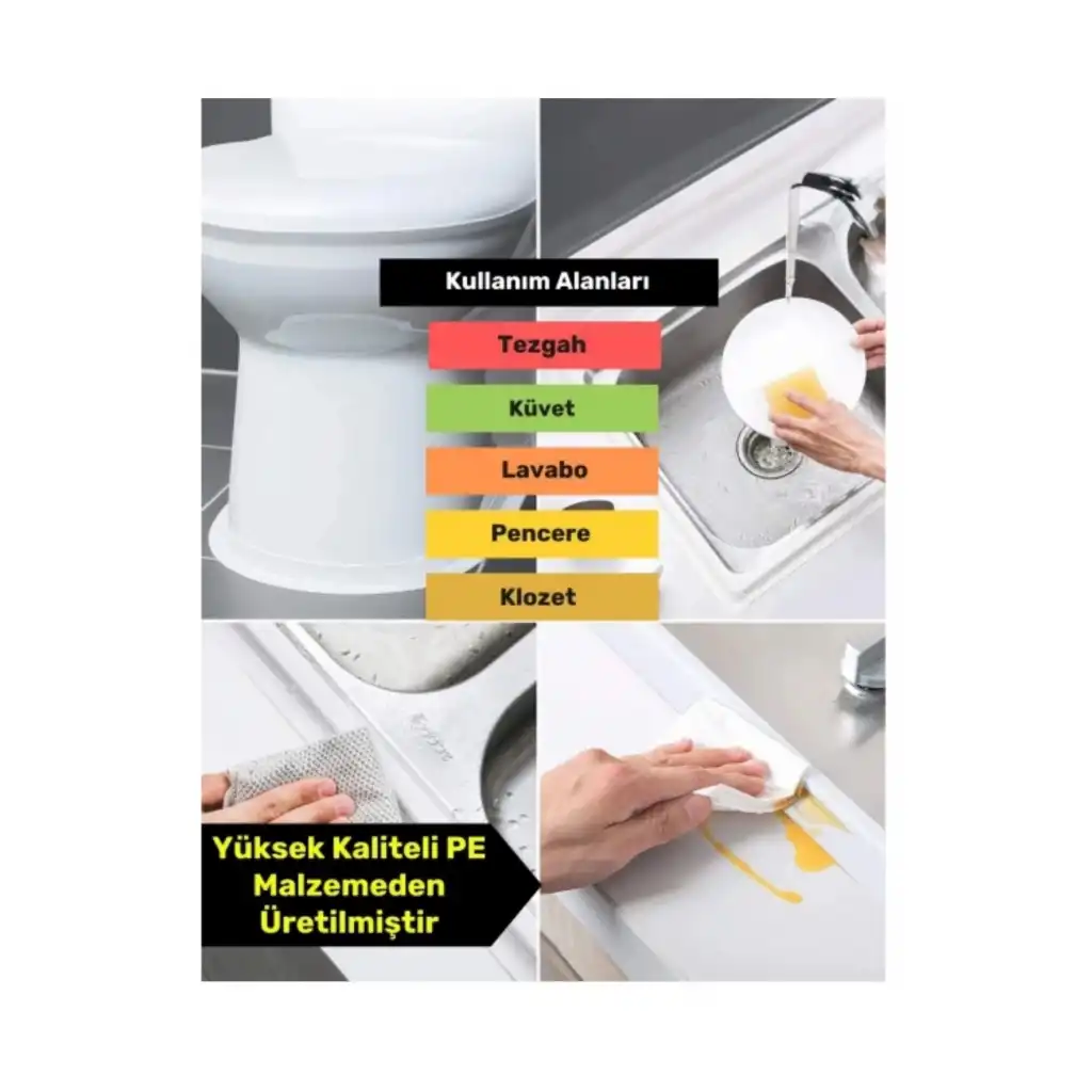 Güçlü Beyaz Ocak Tezgah Kenarı Mutfak Banyo Sızdırmaz Bant Su Geçirmez Küfe Dayanıklı 3,2 mt 1 Adet