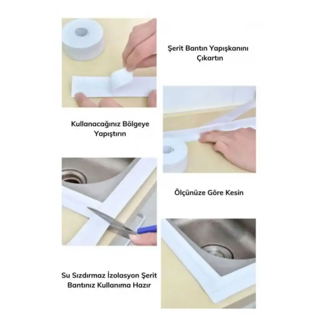 Güçlü Beyaz Ocak Tezgah Kenarı Mutfak Banyo Sızdırmaz Bant Su Geçirmez Küfe Dayanıklı 3,2 mt 1 Adet