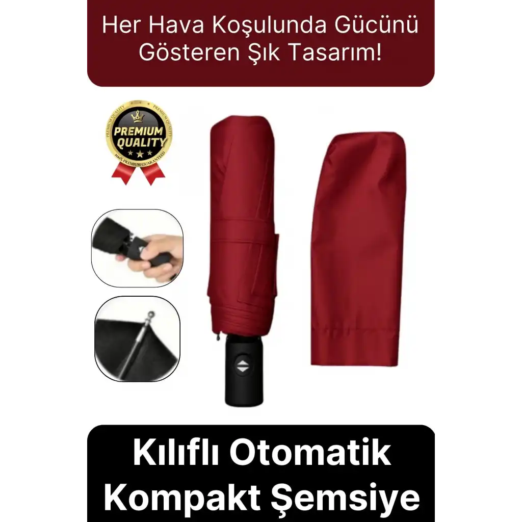 Özel Üretim Rüzgara Dayanıklı Su Geçirmez Konforlu Sağlam 8 Telli Kılıflı Otomatik Kompakt Şemsiye