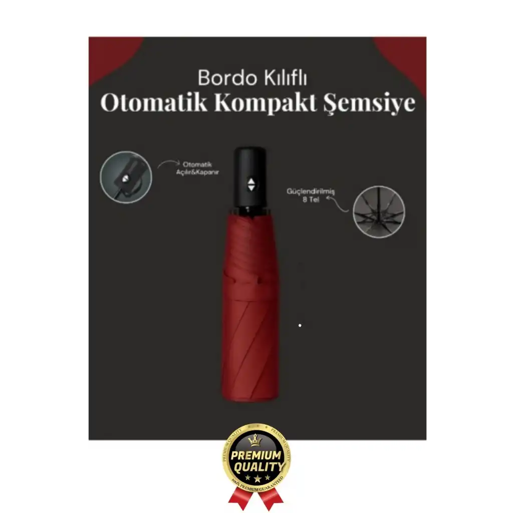 Özel Üretim Rüzgara Dayanıklı Su Geçirmez Konforlu Sağlam 8 Telli Kılıflı Otomatik Kompakt Şemsiye