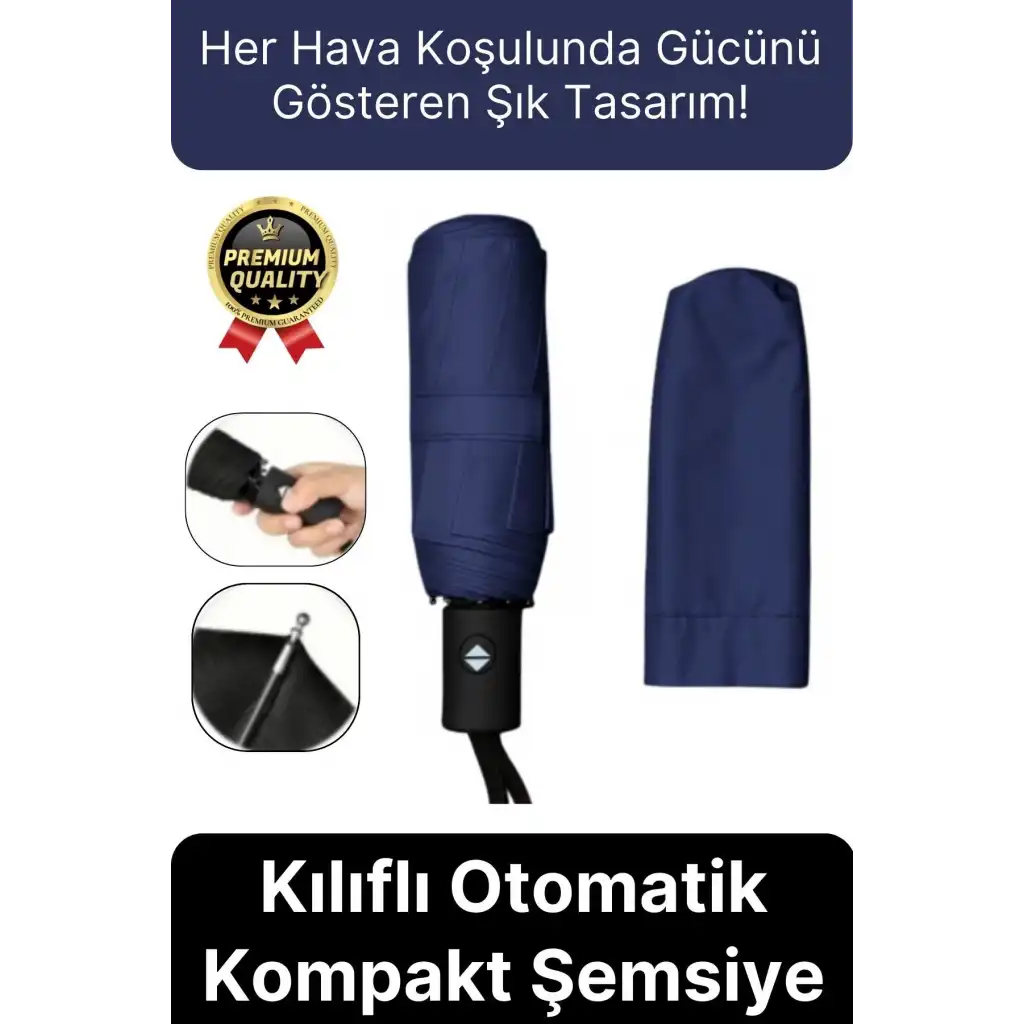 Özel Üretim Rüzgara Dayanıklı Su Geçirmez Konforlu Sağlam 8 Telli Kılıflı Otomatik Kompakt Şemsiye