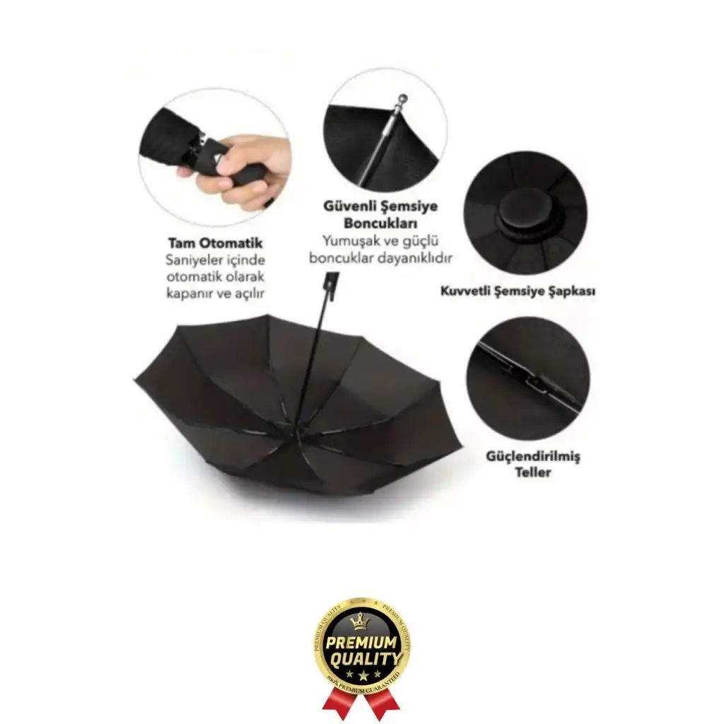 Özel Üretim Rüzgara Dayanıklı Su Geçirmez Konforlu Sağlam 8 Telli Kılıflı Otomatik Kompakt Şemsiye