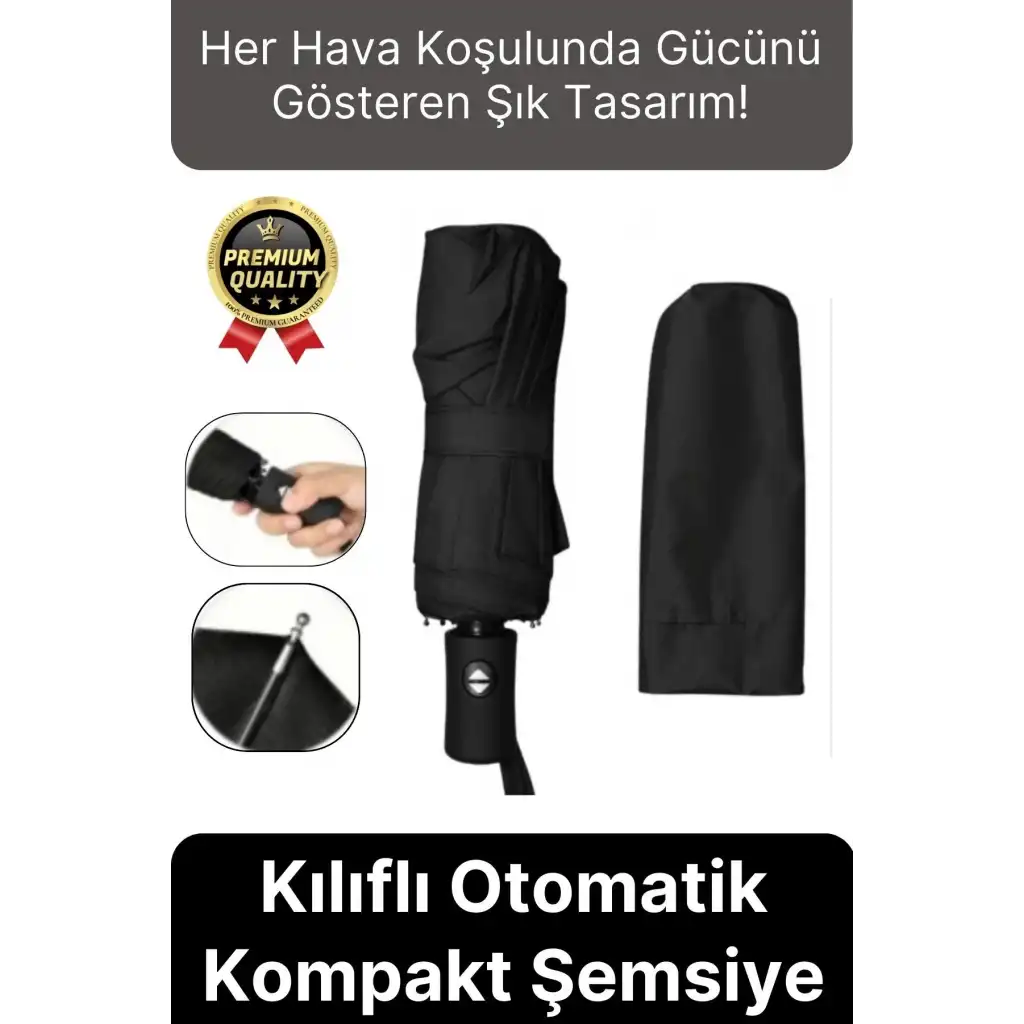 Özel Üretim Rüzgara Dayanıklı Su Geçirmez Konforlu Sağlam 8 Telli Kılıflı Otomatik Kompakt Şemsiye
