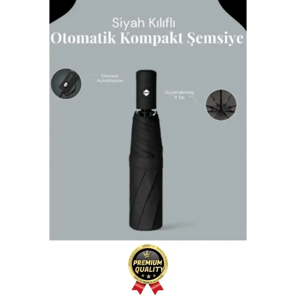 Özel Üretim Rüzgara Dayanıklı Su Geçirmez Konforlu Sağlam 8 Telli Kılıflı Otomatik Kompakt Şemsiye