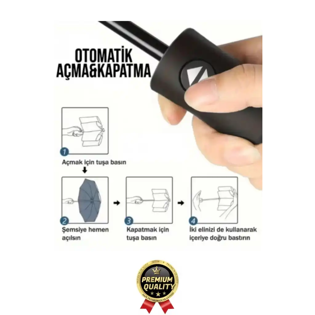 Özel Üretim Rüzgara Dayanıklı Su Geçirmez Konforlu Sağlam 8 Telli Kılıflı Otomatik Kompakt Şemsiye