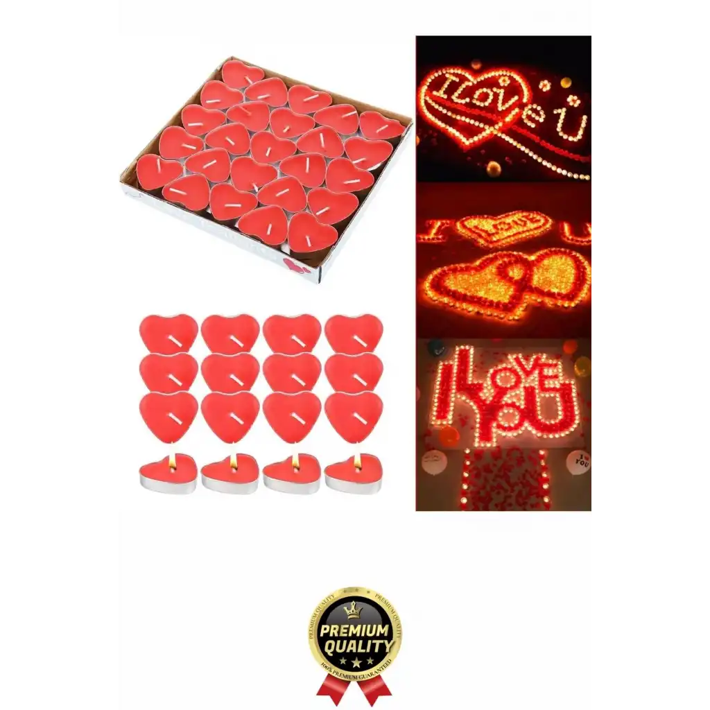 Özel Gün Sevgili Romantik 14 Şubat Dekoratif Süsleme Organizasyon Kırmızı Kalpli Tealight Mum 50Adet