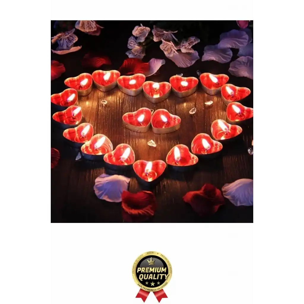 Özel Gün Sevgili Romantik 14 Şubat Dekoratif Süsleme Organizasyon Kırmızı Kalpli Tealight Mum 50Adet