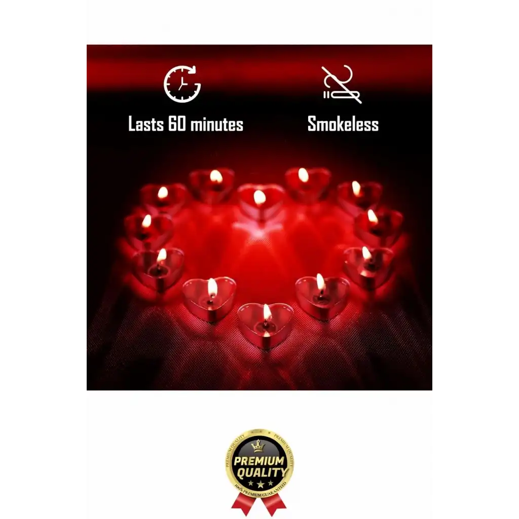 Özel Gün Sevgili Romantik 14 Şubat Dekoratif Süsleme Organizasyon Kırmızı Kalpli Tealight Mum 50Adet
