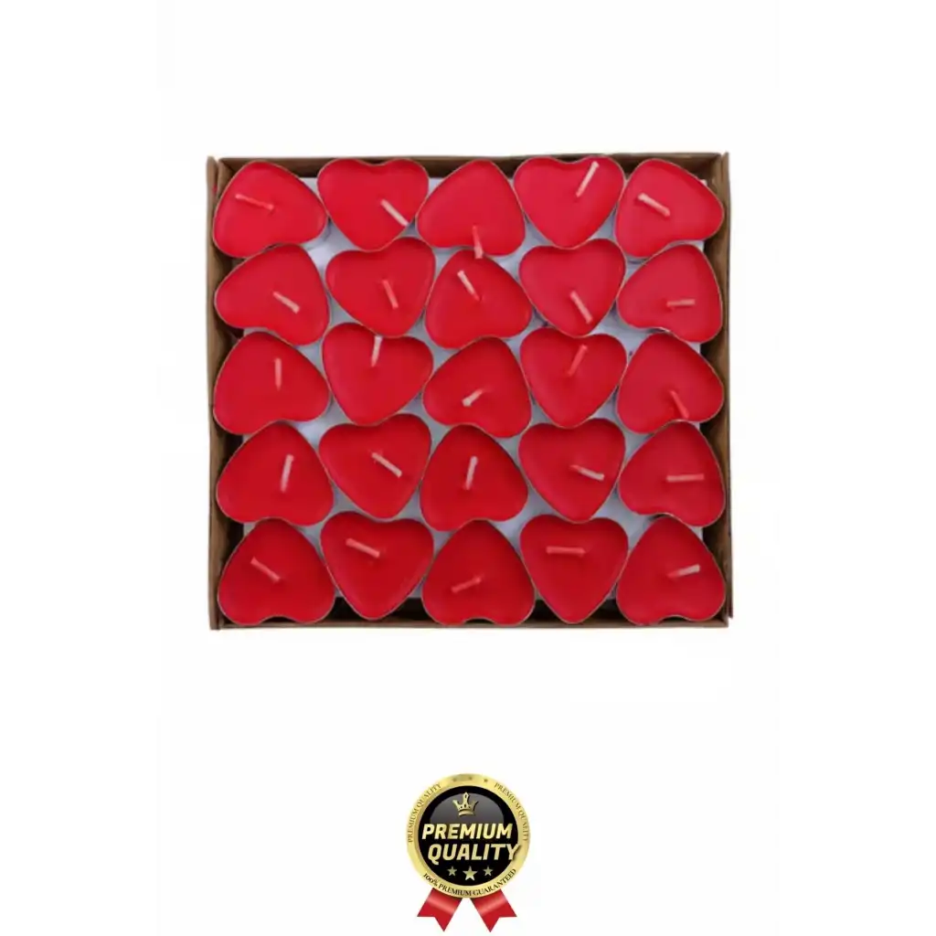 Özel Gün Sevgili Romantik 14 Şubat Dekoratif Süsleme Organizasyon Kırmızı Kalpli Tealight Mum 50Adet