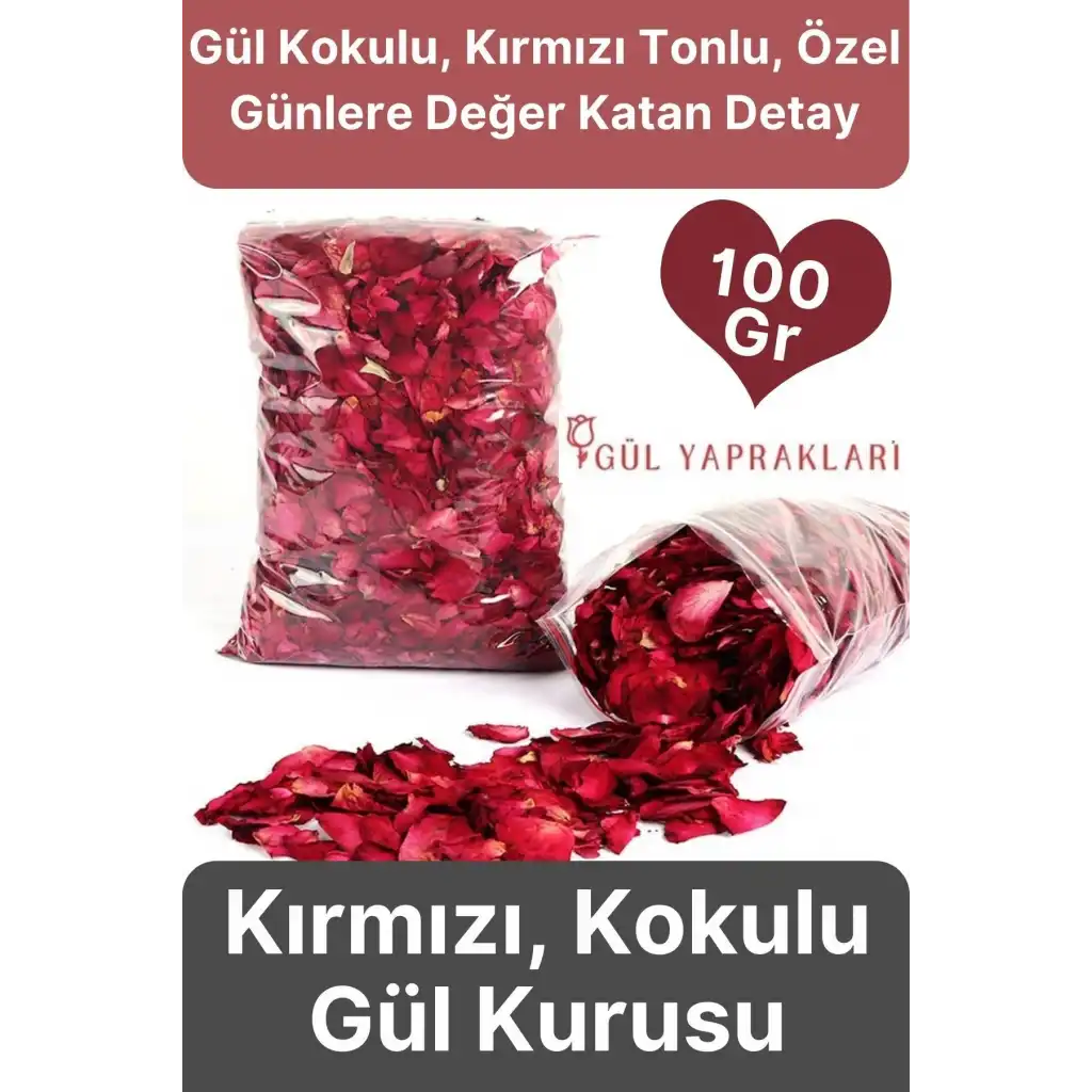 Özel Tasarım Sevgili Dekoratif Hediye Süs Dekor Romantik Kokulu Kırmızı Gül Kurusu Yaprağı 100 Gr