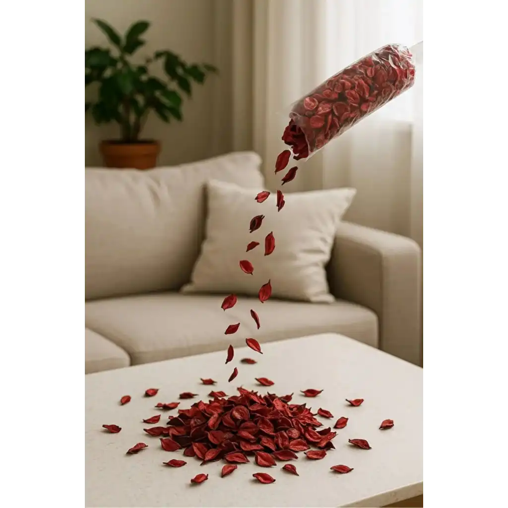 Özel Tasarım Sevgili Dekoratif Hediye Süs Dekor Romantik Kokulu Kırmızı Gül Kurusu Yaprağı 100 Gr