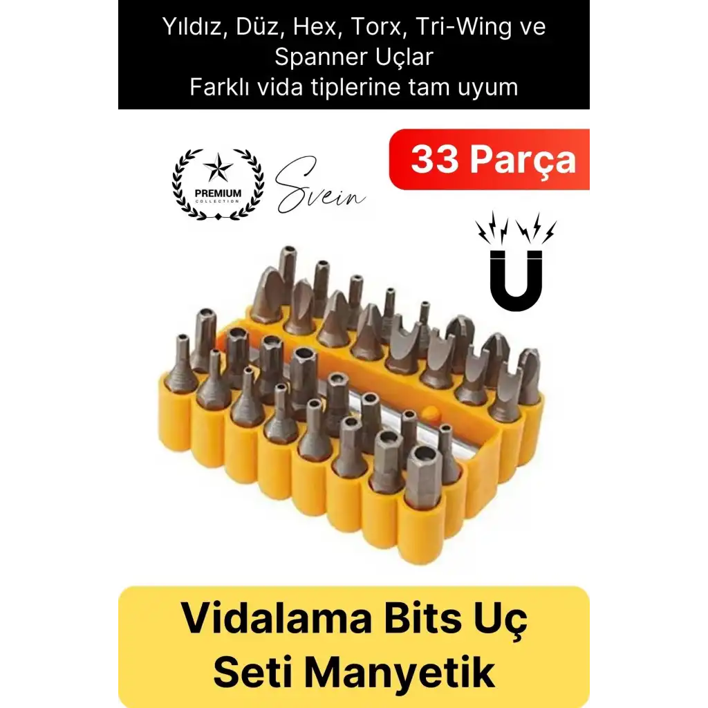 #Bitsuç Premium 33 Parça Kutulu Yıldız Düz Sağlam Dayanıklı Mıknatıslı Şarjlı Vidalama Bits Uç Seti