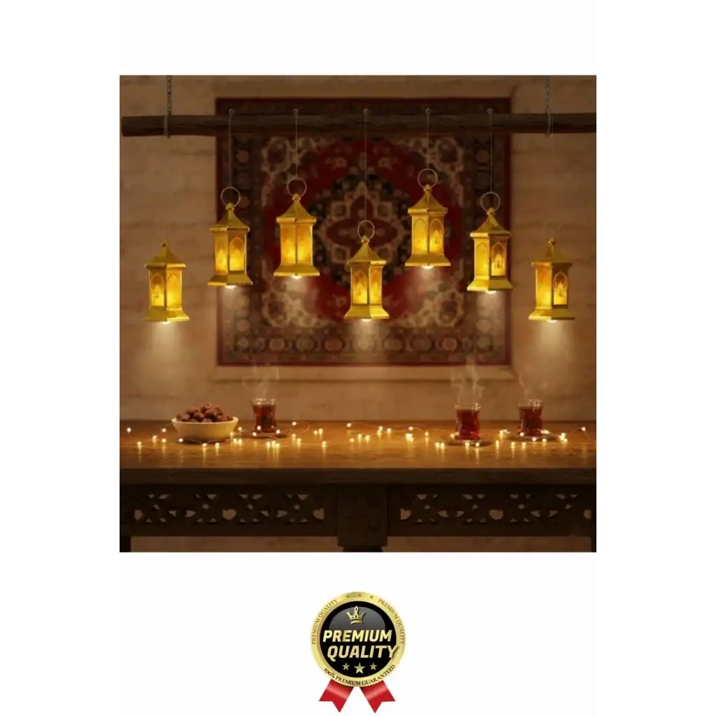 #RamazanAyı Ramazan Dekoratif Asılabilir Altıgen Gold Osmanlı İslami Mimari Işık Kubbe LED Lamba