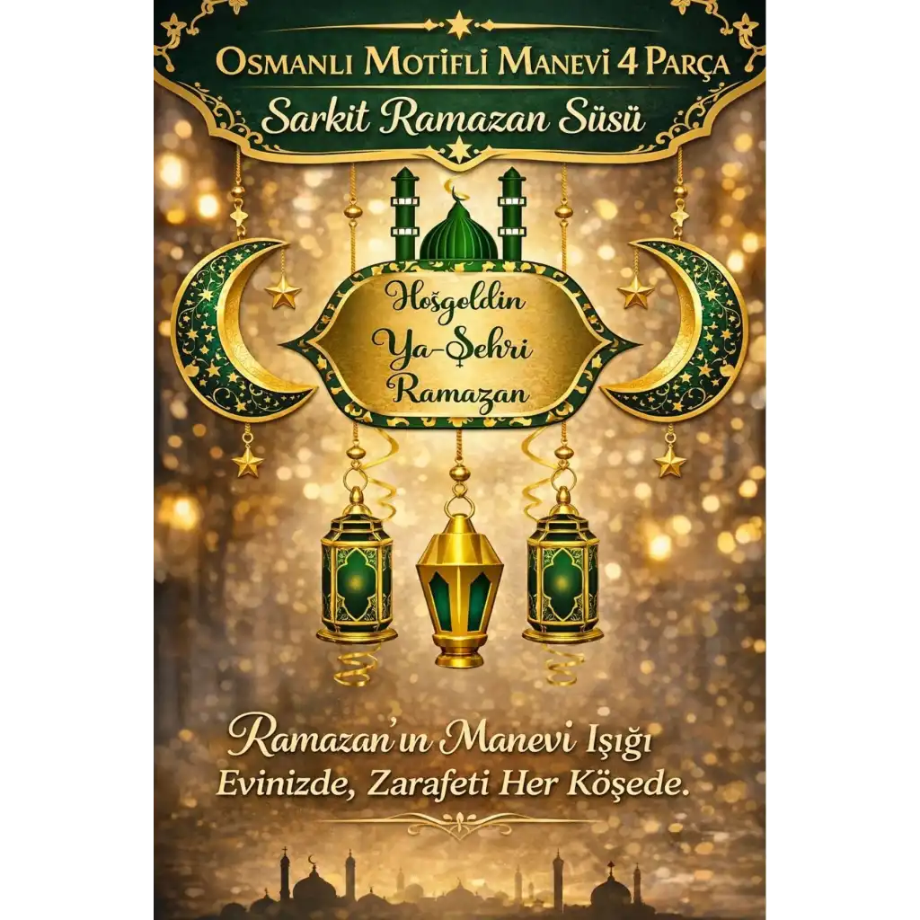 #RamazanSüsü Osmanlı Motifli Manevi Atmosfer Dekoratif Sarkıt Hoşgeldin Ya Şehri Ramazan 4 Parça