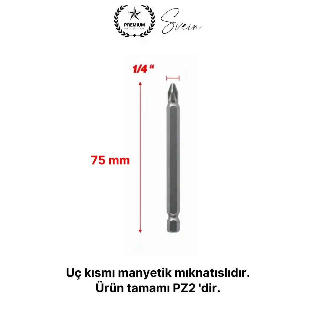 #Bitsuç Mıknatıslı 75 mm Yıldız Vidalama Bits Uç PZ2 Manyetik 1/4 Şarjlı Matkap Ucu Uzun Boy 1 Adet
