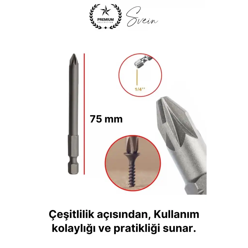 #Bitsuç Mıknatıslı 75 mm Yıldız Vidalama Bits Uç PZ2 Manyetik 1/4 Şarjlı Matkap Ucu Uzun Boy 1 Adet