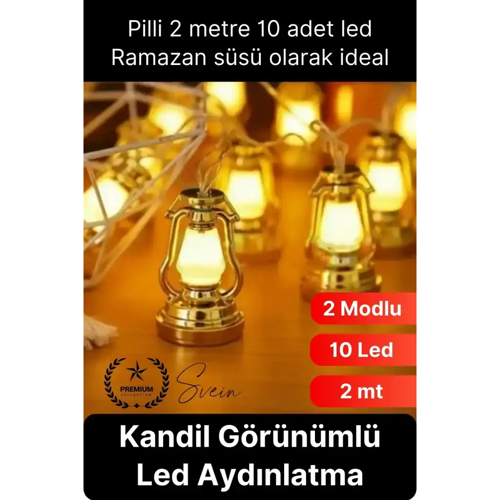 #led Ramazan Temalı Şık Dekoratif Led Lamba Süsleme Pilli 2 Metre 10 LED Kandil Motifli Manevi Huzur