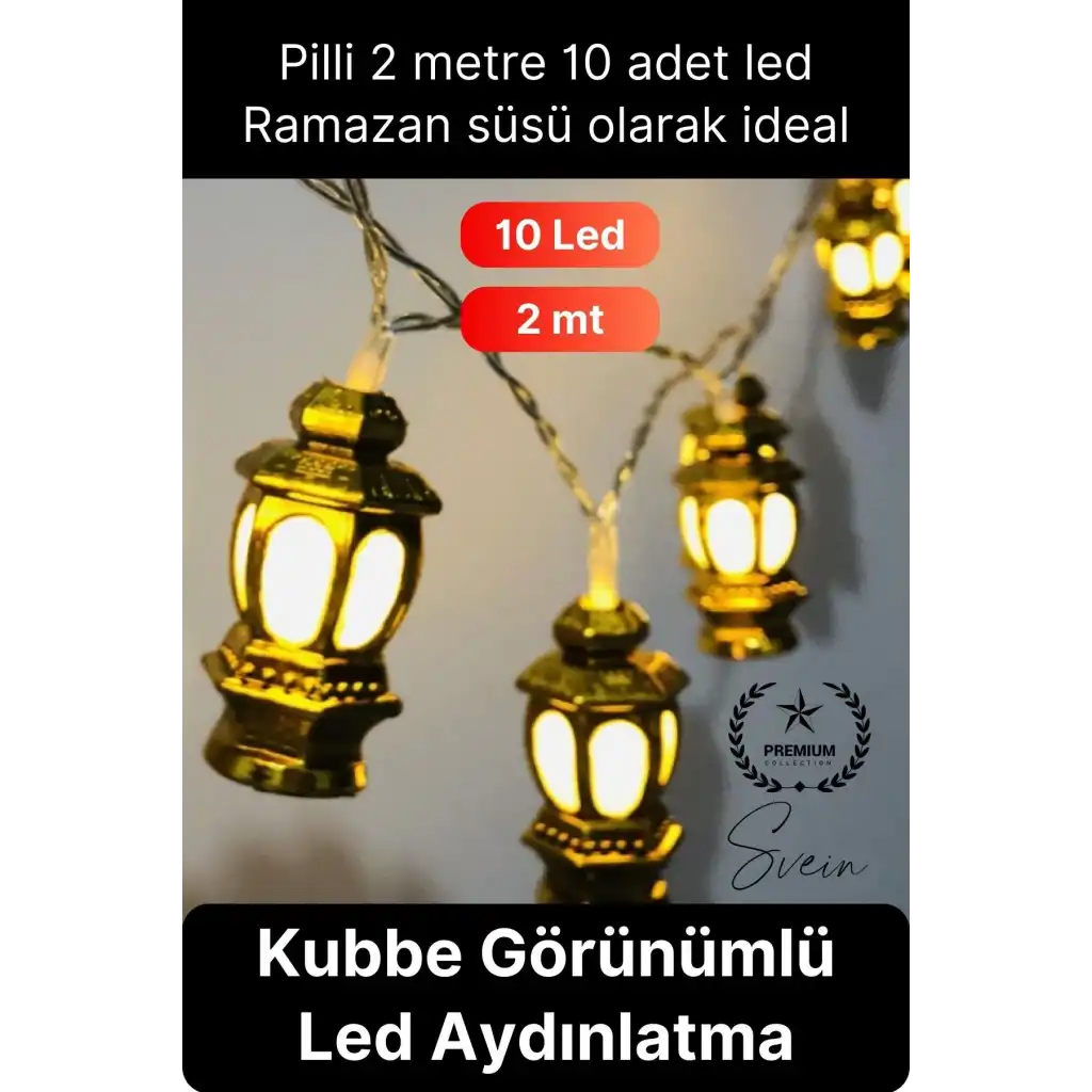#Aydınlatma Kubbe Temalı Şık Dekoratif Led Lamba Süsleme Pilli 2 Metre 10 Kandil Motifli Manevi